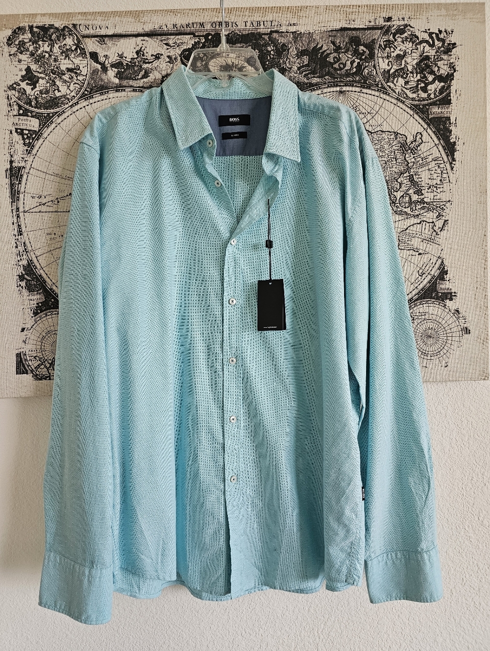 NWT Hugo Boss Slim Fit XXL Button Down Shirt - Light Teal / Aqua Texture